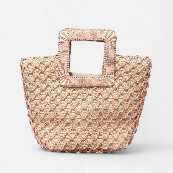 a new day Handbags - A New Day Paper Straw Handheld Small Tote Handbag Pink/Natural